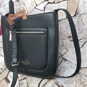 New York Leila Leather Top Zip Crossbody in Black NWT Kate Spade